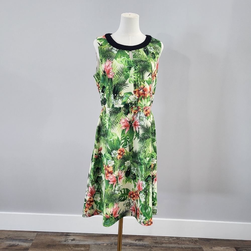 Tropical Floral A-Line Dress Sleeveless Summer Vacation Size 12